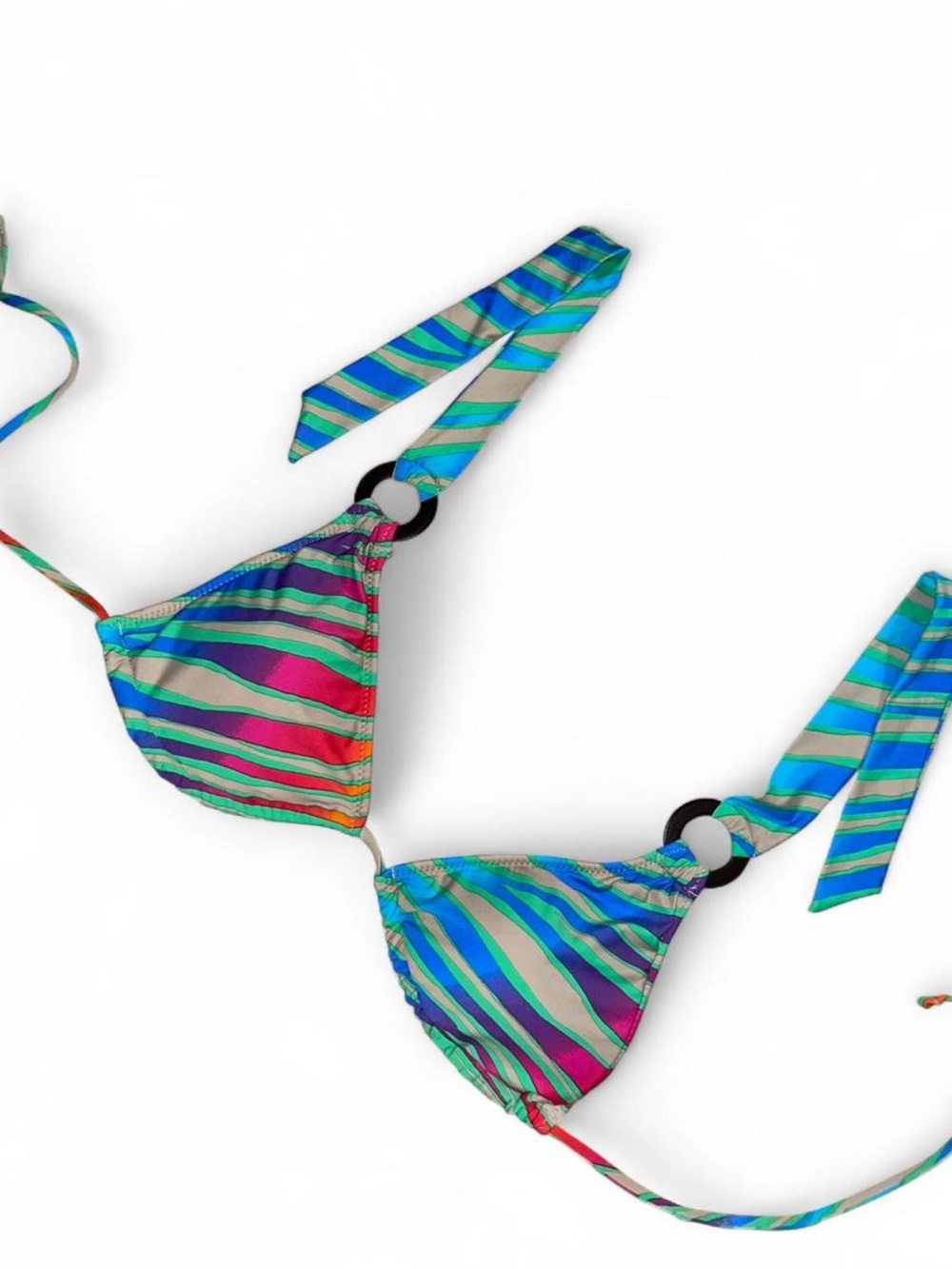 ABS Allen Schwartz Multicolor Striped Triangle Bikini Top - Teal, Blue, Pink